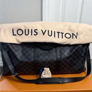 Louis Vuitton Black Keepall Bandoulière 55 Duffel Bag with Receipt